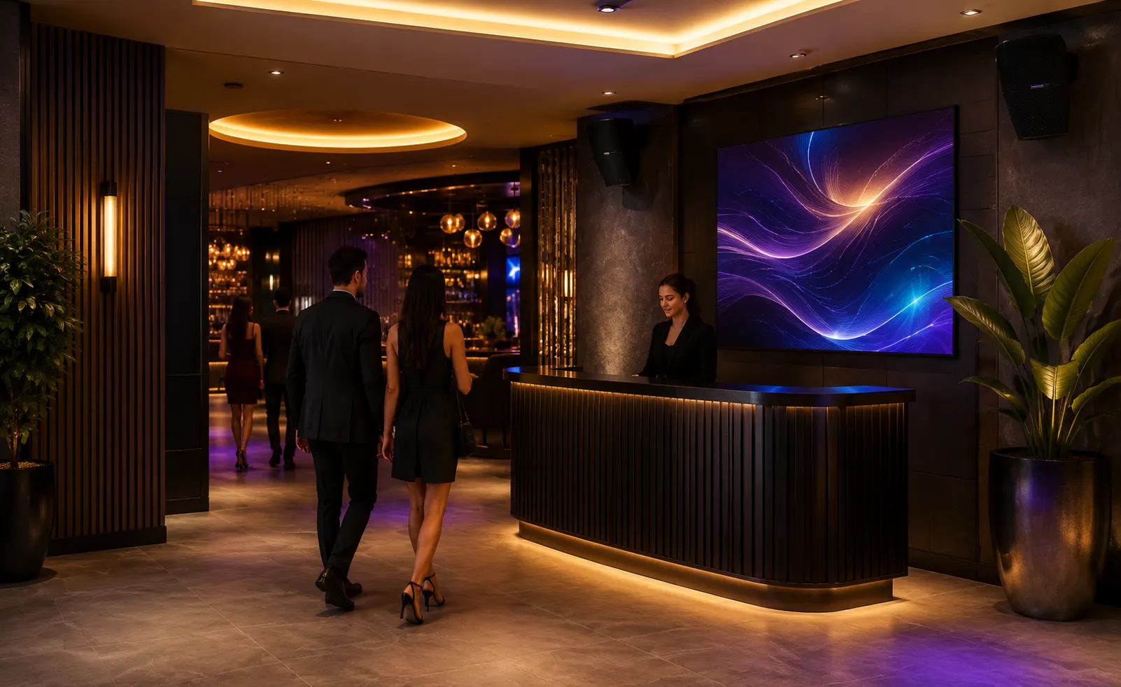 Ambientación audiovisual para acceso o recepción de bar