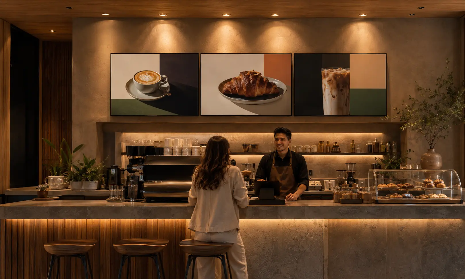 Pantalla de menú en barra de cafetería DG Audiosound