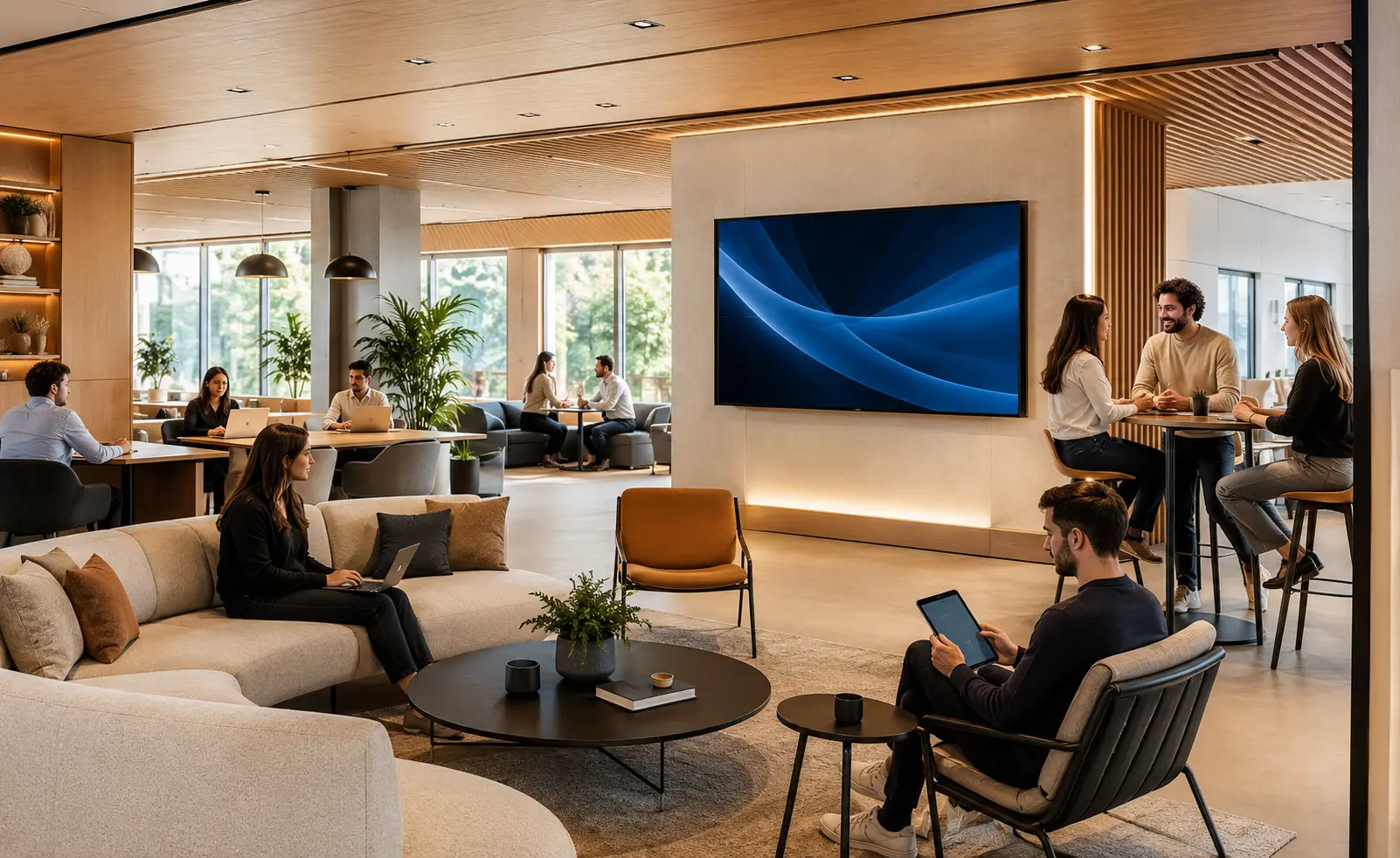 Área colaborativa corporativa con soluciones audiovisuales
